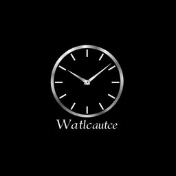 A modern and elegant logo for a watch business, featuring a stylized watch face with minimalist clock hands and subtle hour markers