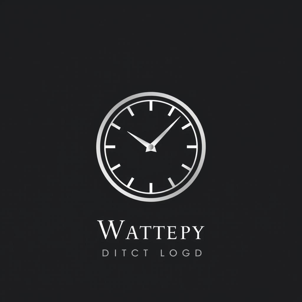 A modern and elegant logo for a watch business, featuring a stylized watch face with minimalist clock hands and subtle hour markers
