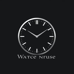 A modern and elegant logo for a watch business, featuring a stylized watch face with minimalist clock hands and subtle hour markers