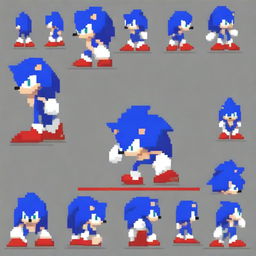 A striking pixel art sprite sheet of an evil-looking Sonic the Hedgehog, styled in the unique aesthetic of the game Friday Night Funkin'