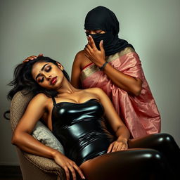 A captivating scene featuring two attractive Indian women, Lala and Lisa