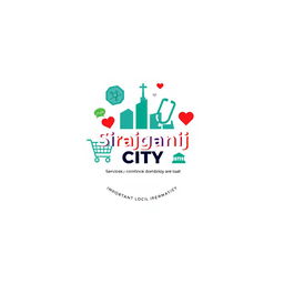 A logo design for an app named 'Sirajganj City', encompassing services like e-commerce, medical consultations, blood donation, and important local information