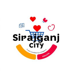 A logo design for an app named 'Sirajganj City', encompassing services like e-commerce, medical consultations, blood donation, and important local information