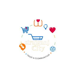 A logo design for an app named 'Sirajganj City', encompassing services like e-commerce, medical consultations, blood donation, and important local information