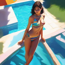 A digital art image of a girl in a bikini