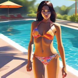 A digital art image of a girl in a bikini