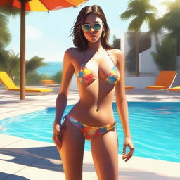 A digital art image of a girl in a bikini