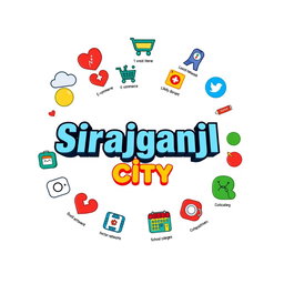 A logo design for the 'Sirajganj City' app, featuring the text 'Sirajganj City' prominently displayed in the center in a bold 3D style