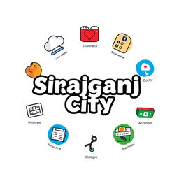 A logo design for the 'Sirajganj City' app, featuring the text 'Sirajganj City' prominently displayed in the center in a bold 3D style