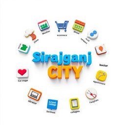 A logo design for the 'Sirajganj City' app, featuring the text 'Sirajganj City' prominently displayed in the center in a bold 3D style