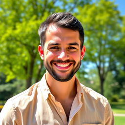 A realistic portrait of a man in his 30s with short, dark hair and a well-groomed beard