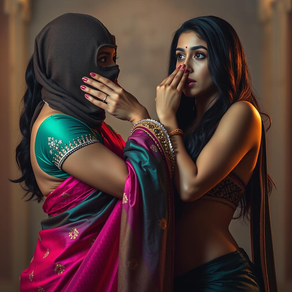 A dramatic scene featuring two hot Indian women