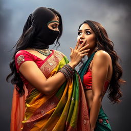 A dramatic scene featuring two hot Indian women