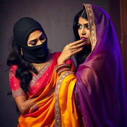 A dramatic scene featuring two hot Indian women