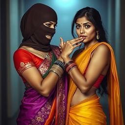 A dramatic scene featuring two hot Indian women
