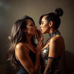 An intense and evocative scene featuring two women, Lala and Tara, engaged in a breathplay scenario that exudes a mix of thrill and intimacy
