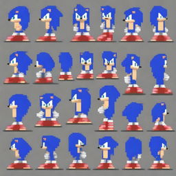 A chilling pixel art sprite sheet of an evil Sonic the Hedgehog, styled in the distinctive aesthetic of Friday Night Funkin'