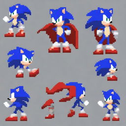 A chilling pixel art sprite sheet of an evil Sonic the Hedgehog, styled in the distinctive aesthetic of Friday Night Funkin'