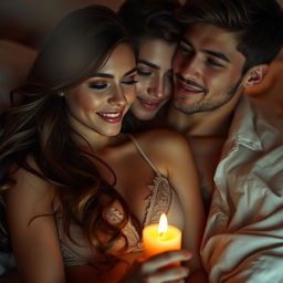A sensual depiction of an intimate moment between a couple, focusing on a romantic atmosphere