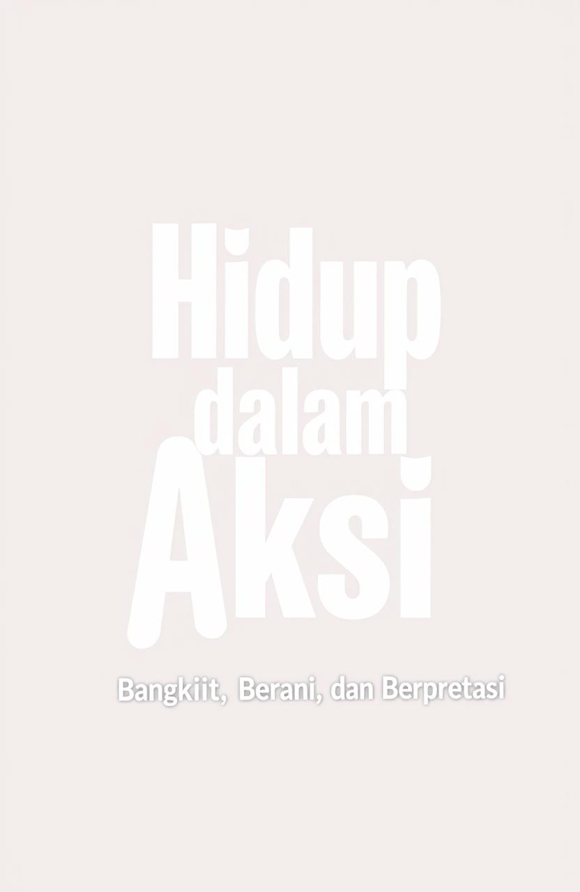 A simple book cover design with a monochrome black and white theme, featuring the title "Hidup dalam Aksi: Bangkit, Berani, dan Berprestasi" in bold, modern typography