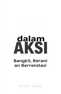 A simple book cover design with a monochrome black and white theme, featuring the title "Hidup dalam Aksi: Bangkit, Berani, dan Berprestasi" in bold, modern typography