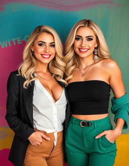 Two sexy and confident Arab blonde lesbian women, both aged 30, exuding charm and self-assurance