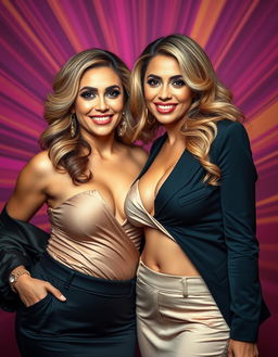 Two sexy and confident Arab blonde lesbian women, both aged 40, showcasing their beauty and charm