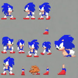 A chilling pixel art sprite sheet of an evil Sonic the Hedgehog, styled in the distinctive aesthetic of Friday Night Funkin'