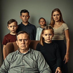A family photo capturing a scene with flat expressions