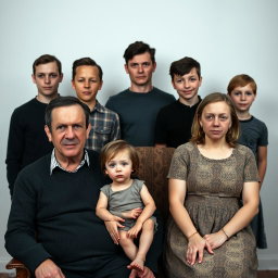 A family photo capturing a scene with flat expressions