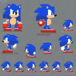 A chilling pixel art sprite sheet of an evil Sonic the Hedgehog, styled in the distinctive aesthetic of Friday Night Funkin'