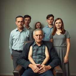 A family photo capturing a scene with flat expressions