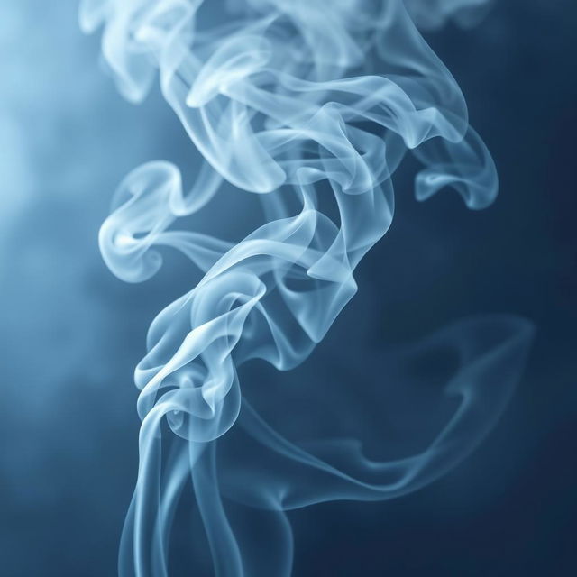 A beautiful, swirling cloud of smoke in shades of grey and blue, gracefully rising in the air