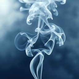 A beautiful, swirling cloud of smoke in shades of grey and blue, gracefully rising in the air