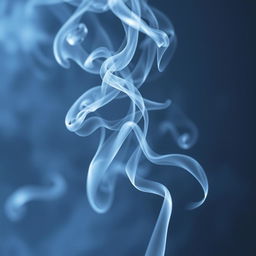 A beautiful, swirling cloud of smoke in shades of grey and blue, gracefully rising in the air