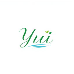 A sleek and modern logo design featuring the name 'Yui' in elegant, flowing typography
