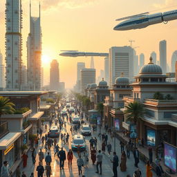 A futuristic vision of Iran fifty years from now, showcasing a vibrant and advanced society