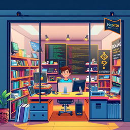 A vibrant and engaging illustration that represents the concept of a programming-themed store