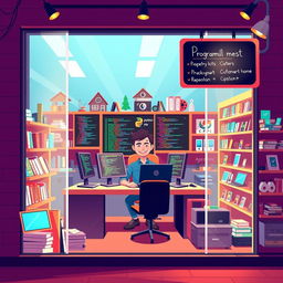 A vibrant and engaging illustration that represents the concept of a programming-themed store