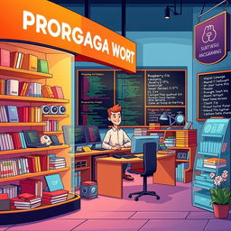 A vibrant and engaging illustration that represents the concept of a programming-themed store