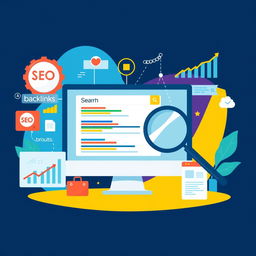 An engaging and informative illustration depicting the concept of SEO (Search Engine Optimization)