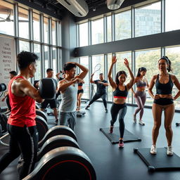 A luxurious gym scene featuring China's billionaires engaging in a diverse workout regimen