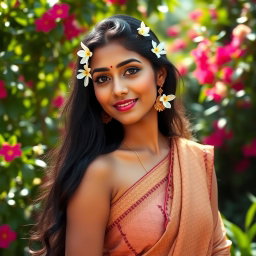 A beautiful Bengali woman dressed in a traditional sleeveless blouse, featuring intricate patterns