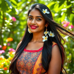 A beautiful Bengali woman dressed in a traditional sleeveless blouse, featuring intricate patterns