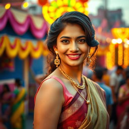 A beautiful Bengali woman wearing a traditional sleeveless blouse, her hair styled elegantly, adorned with traditional Bengali jewelry