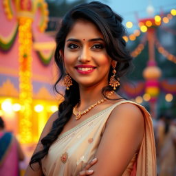 A beautiful Bengali woman wearing a traditional sleeveless blouse, her hair styled elegantly, adorned with traditional Bengali jewelry