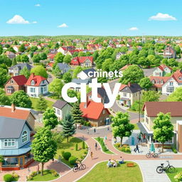 A visually engaging representation of a 15-minute city concept, showcasing a vibrant urban environment where all essential services and amenities are within a 15-minute walking or biking distance