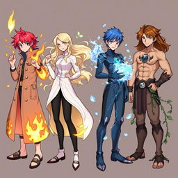 Four teenagers, each representing a different elemental power: fire, air, water, and earth