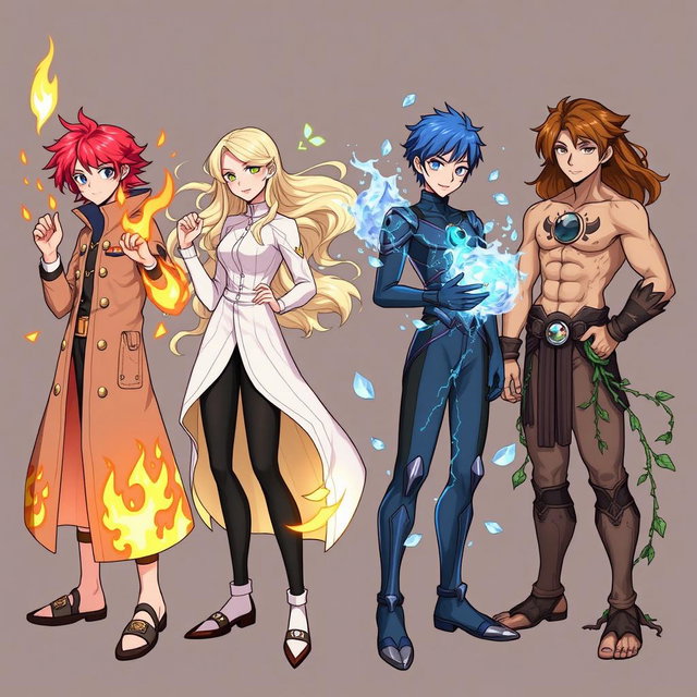 Four teenagers, each representing a different elemental power: fire, air, water, and earth