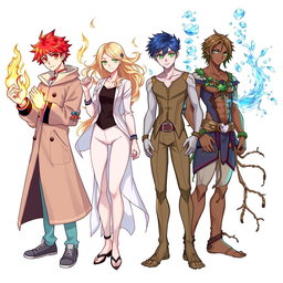 Four teenagers, each representing a different elemental power: fire, air, water, and earth